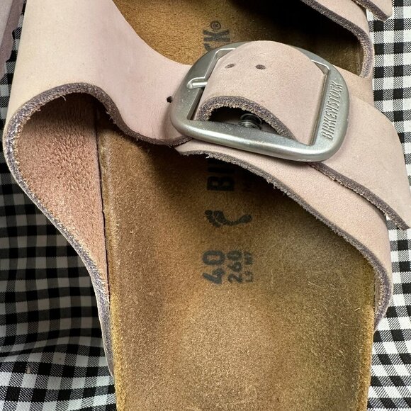 Birkenstock Arizona Big Buckle Lilac Pink Rose Silver Nubuck Leather NARROW 9 - Picture 2 of 4